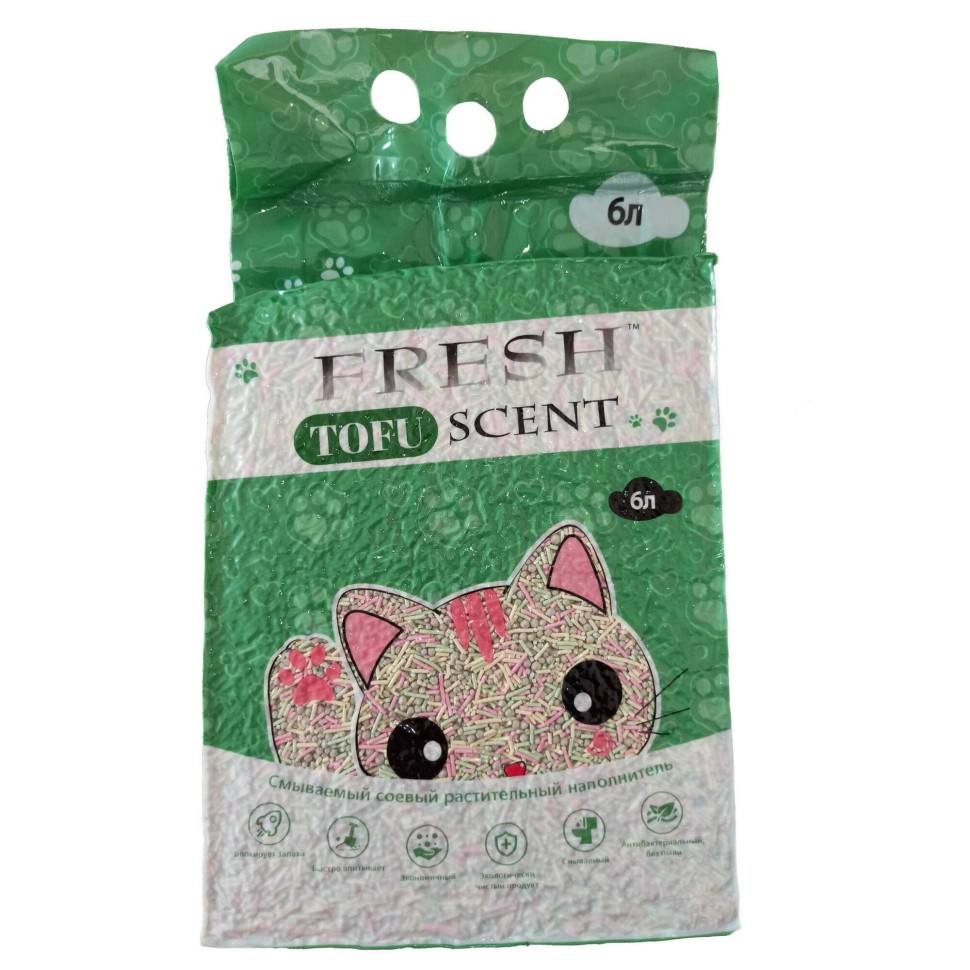 Растительный Fresh Scent TOFU, Без запаха — Соевый наполнитель, 6 л