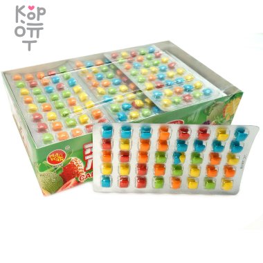 Конфеты PiaoYuan Fruit Chewing Gum - Жевательная резинка в форме цветных подушечек на блистере — Корейские товары для всей семьи(КорОпт)