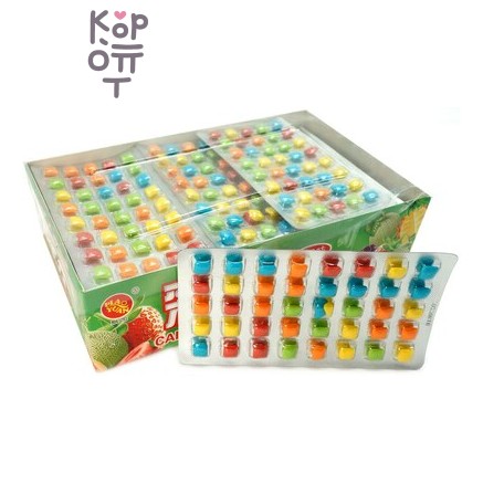 Конфеты PiaoYuan Fruit Chewing Gum - Жевательная резинка в форме цветных подушечек на блистере