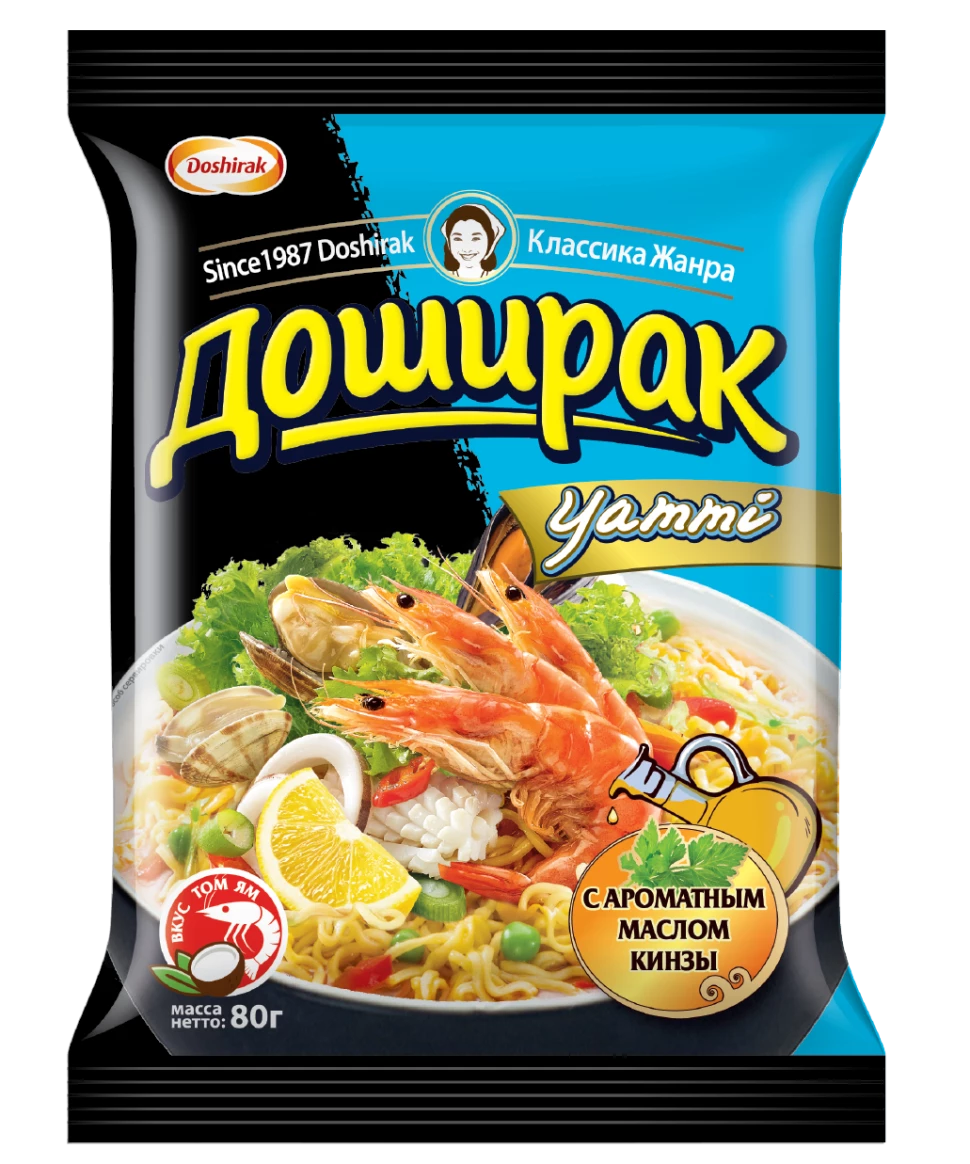 Doshirak — Yammy Tom Yum — Лапша со вкусом Том Ям, 80 г — коробка 44 шт