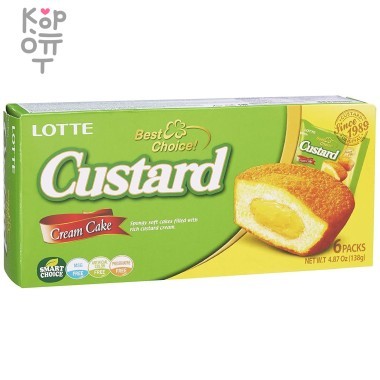 Lotte Custard Cream Cake - Кекс с заварным кремом 138гр.(23гр.*6шт.) — Корейские товары для всей семьи(КорОпт)
