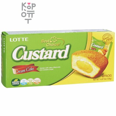 Lotte Custard Cream Cake - Кекс с заварным кремом 138 г (23 г × 6 шт.)