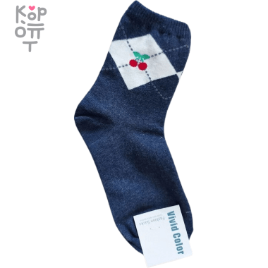 Vivid Color - Носки средние женские, узкая резинка с принтом ромб (Free size) 1 пара. — Корейские товары для всей семьи(КорОпт)