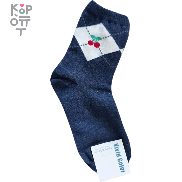 Vivid Color - Носки средние женские, узкая резинка с принтом ромб (Free size) 1 пара., купить с доставкой на дом фото 1 — Корейские товары для всей семьи(КорОпт)