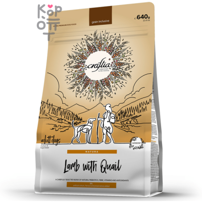 CRAFTIA NATURA Сухой корм для взрослых собак средних и крупных пород из Ягненка с Перепелкой. 