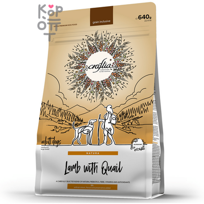 CRAFTIA NATURA Сухой корм для взрослых собак средних и крупных пород из Ягненка с Перепелкой. 