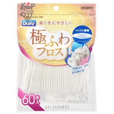 EBISU Everyday Dental Floss -  Флосспик с тонкой РАСПУШЕНОЙ зубной нитью на компактной плоской ручке.