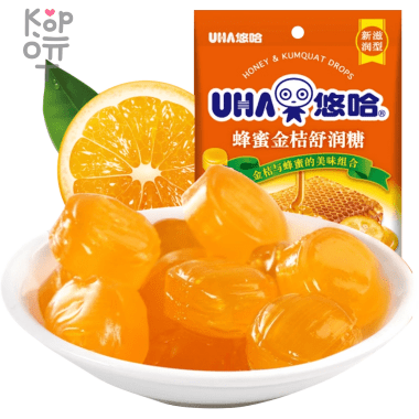 UHA Honey Shurun ​​Candy Kumquat - Освежающие Леденцы от боли в горле, в японском стиле, Мед и Кумкват, 103гр. — Корейские товары для всей семьи(КорОпт)