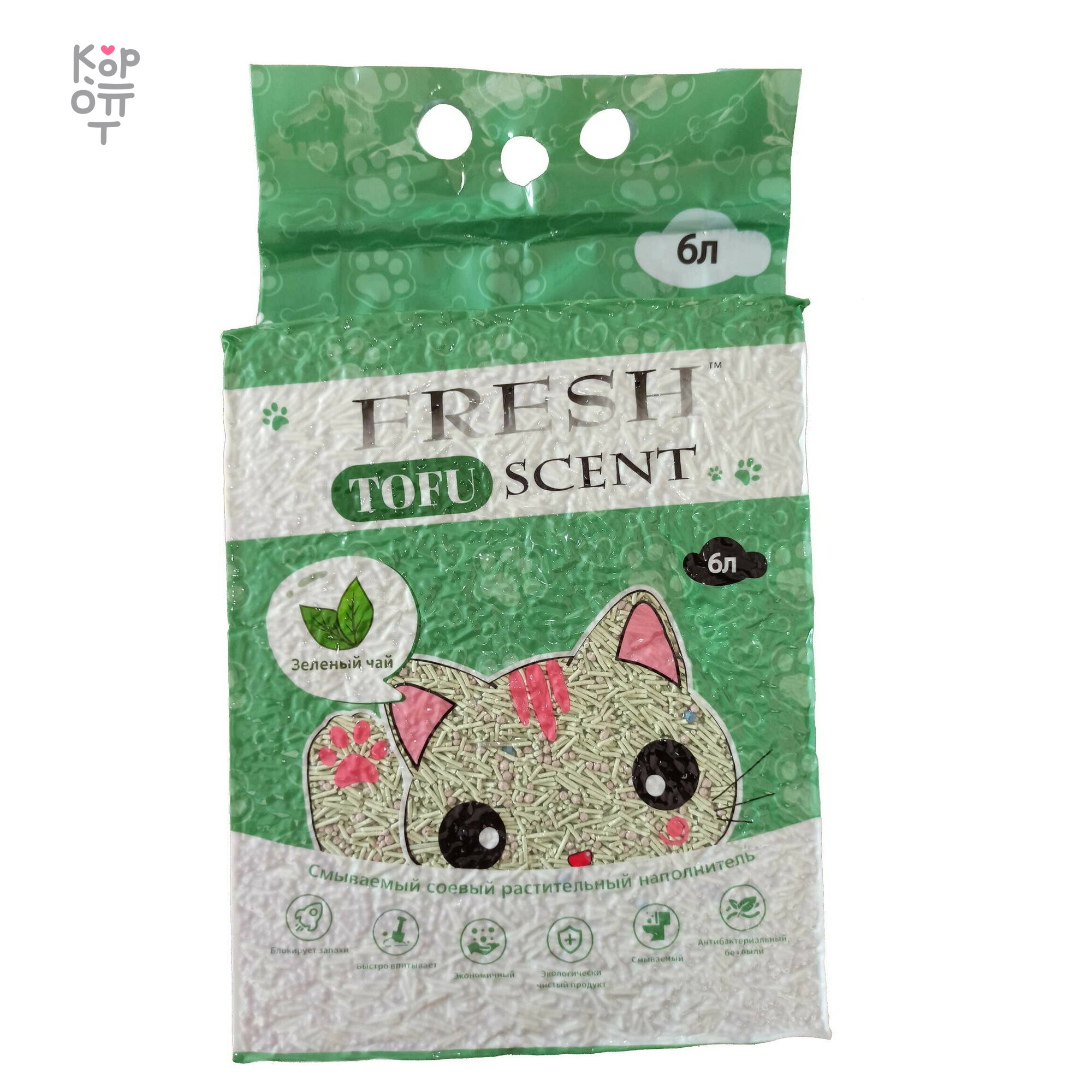 Растительный Fresh Scent TOFU, Зел чай — Соевый наполнитель, 6 л