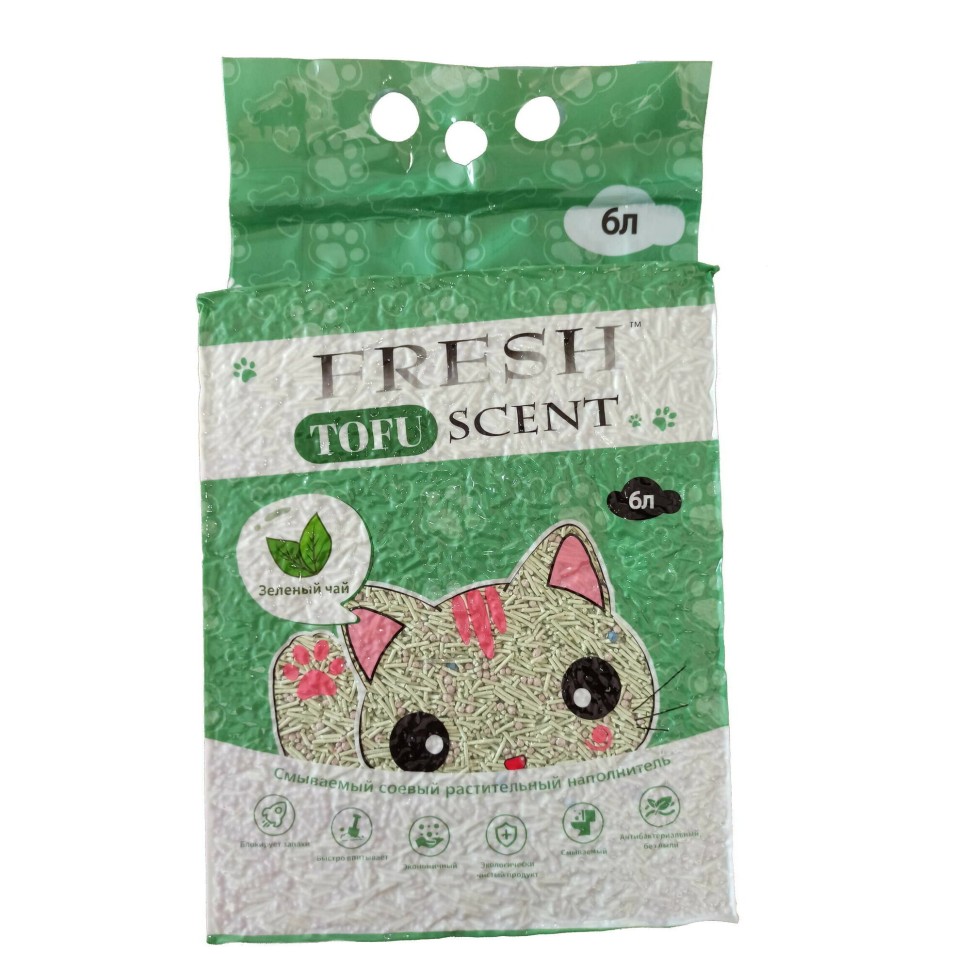 Растительный Fresh Scent TOFU, Зел чай — Соевый наполнитель, 6 л