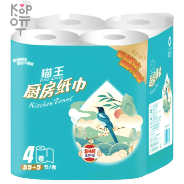 MaowWang Полотенца бумажные 4 рулона, мягкая упаковка, размер листа 200*205, 60 листов. — Корейские товары для всей семьи(КорОпт)