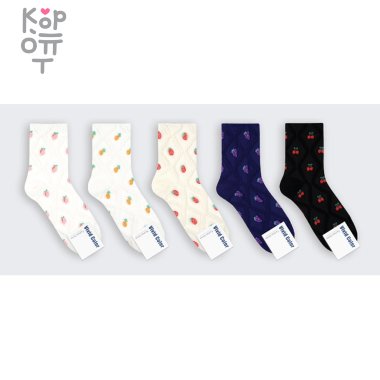 Vivid Color - Носки средние белые, узкая резинка сетчатый узор с принтом (Free size) 1 пара.  — Корейские товары для всей семьи(КорОпт)