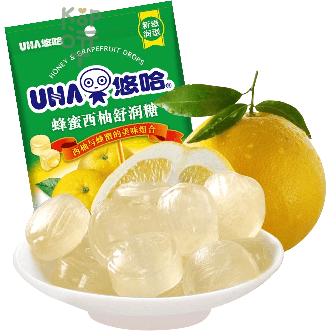 UHA Honey Shurun ​​Candy Grapefruit - Успокаивающие Леденцы от боли в горле, в японском стиле, Мед и Грейпфрут, 103гр.