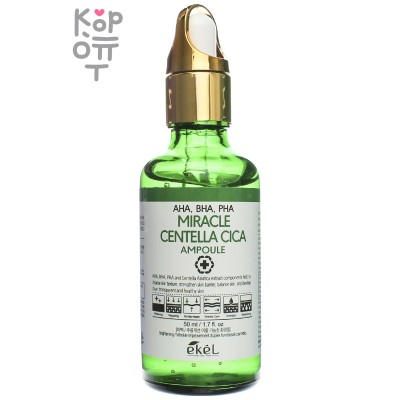 EKEL AHA,BHA,PHA Centella Cica Ampoule Green - Ампульная сыворотка с кислотами, 50мл.
