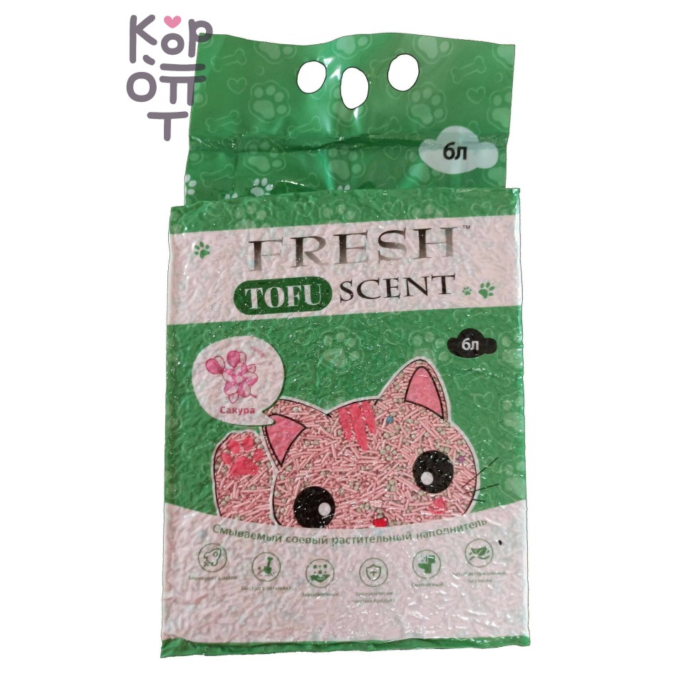 Fresh Scent TOFU Растительный соевый наполнитель, сакура, 6 л