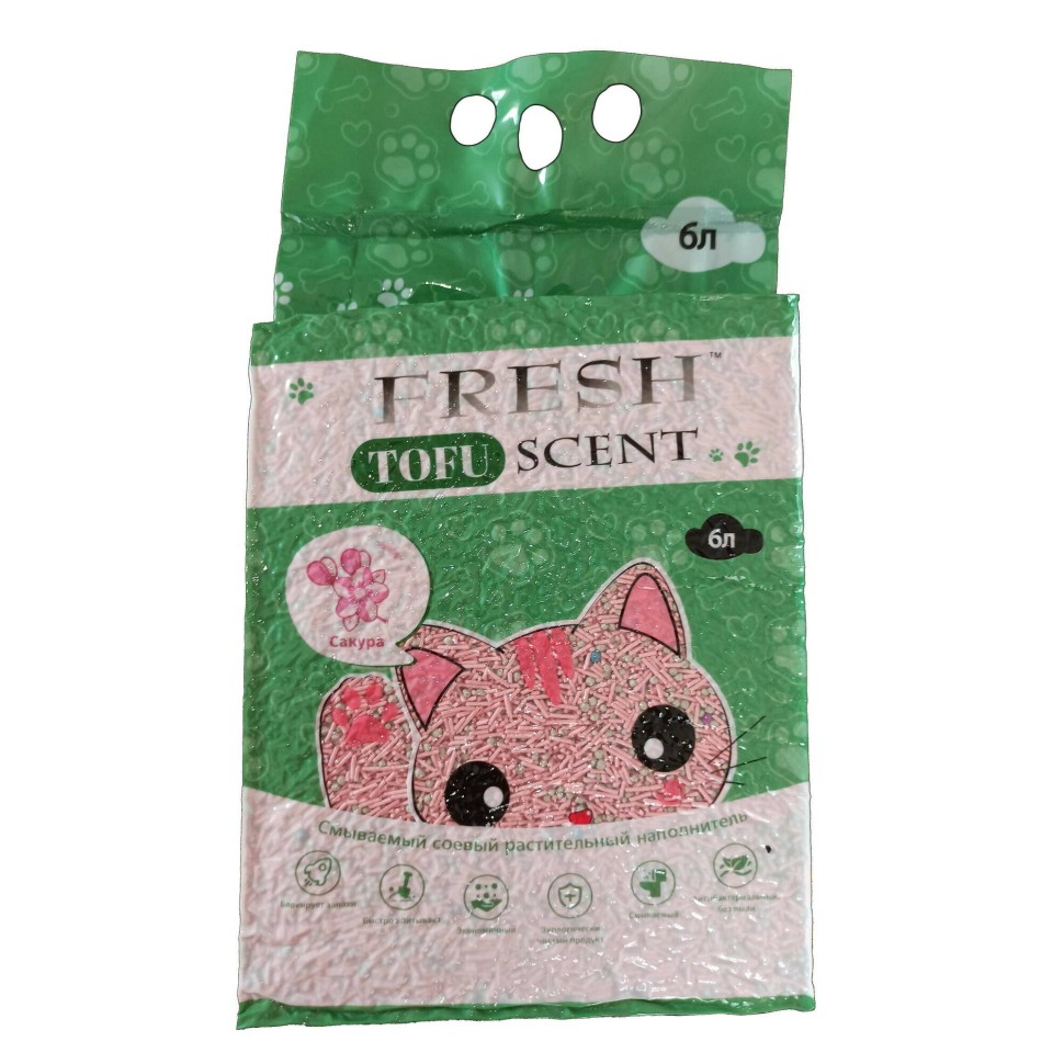 Растительный Fresh Scent TOFU, Сакура — Соевый наполнитель, 6 л