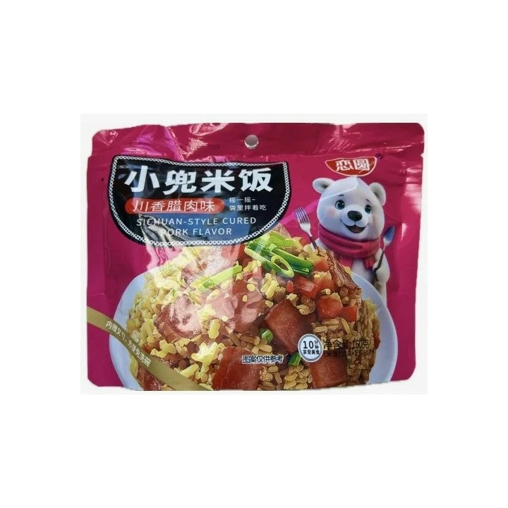 HENAN FOOD — Sichuan-Style Cured Pork Rice — Рис быстрого приготовления со вкусом бекона по-сычуаньски, 160 г — коробка 30 шт