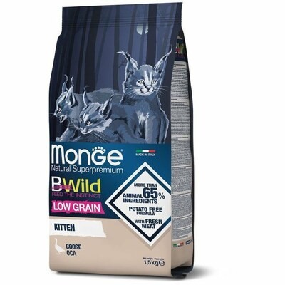 Monge Cat BWild LOW GRAIN Kitten низкозерновой корм из мяса гуся для котят 1,5кг.