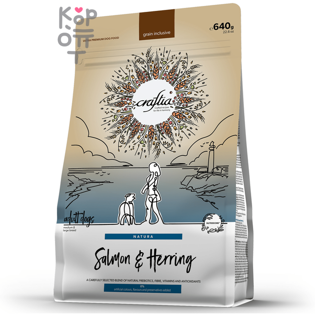 CRAFTIA NATURA Сухой корм для взрослых собак средних и крупных пород из Лосося и Сельди.