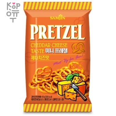 Samjin Pretzel Cheddar Cheese Taste - Претцели со вкусом сыра, 85гр., 24 упаковки в коробке &mdash; Корейские товары для всей семьи(КорОпт)