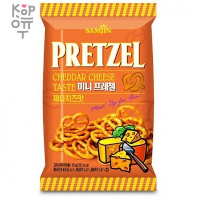 Samjin Pretzel Cheddar Cheese Taste - Претцели со вкусом сыра, 85гр., 24 упаковки в коробке