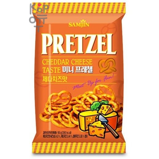 Samjin Pretzel Cheddar Cheese Taste - Претцели со вкусом сыра, 85гр., 24 упаковки в коробке