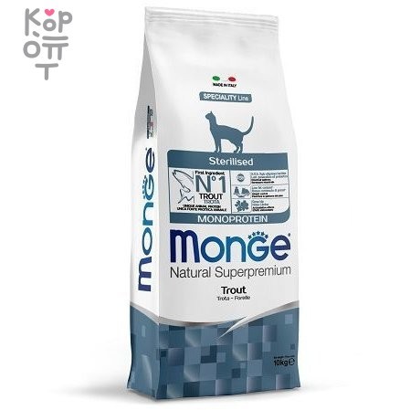 Monge Cat Monoprotein Sterilised корм для стерилизованных кошек с форелью 10кг.