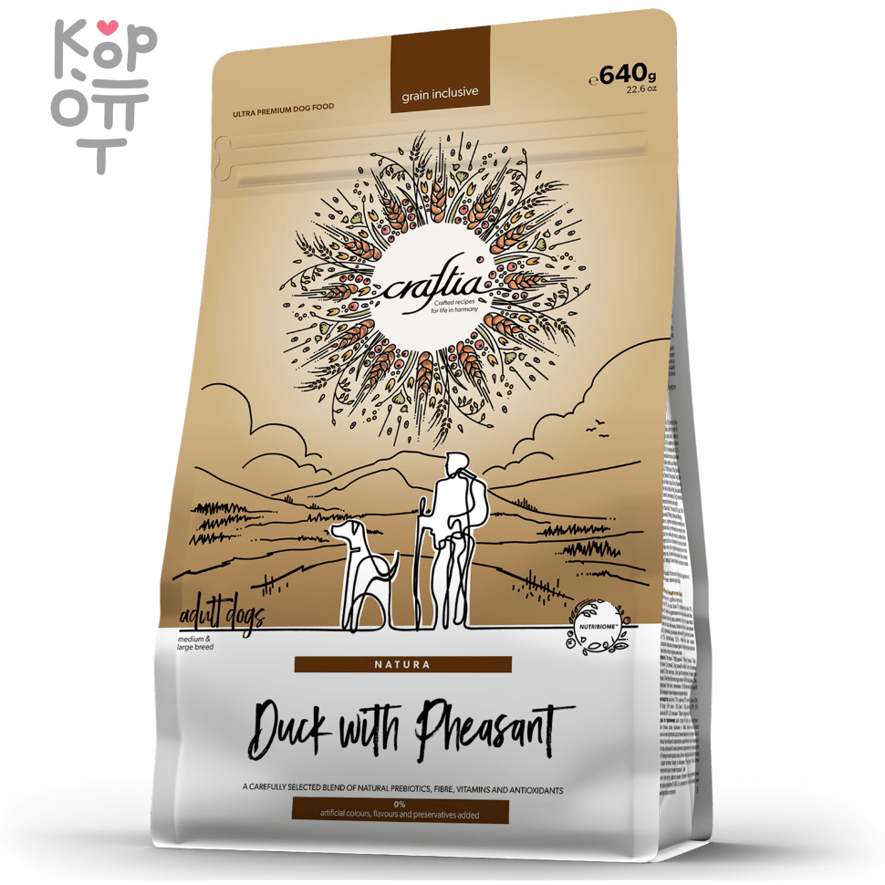 CRAFTIA NATURA Сухой корм для взрослых собак средних и крупных пород из Утки с Фазаном., купить с доставкой на дом фото 1 — Корейские товары для всей семьи(КорОпт)