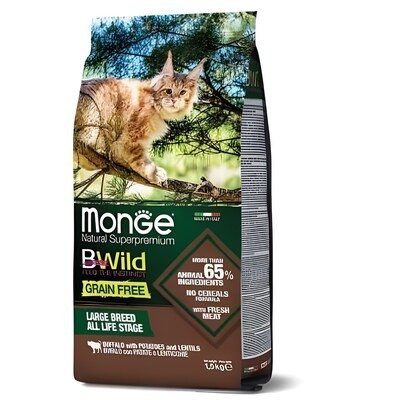 Monge Cat BWild GRAIN FREE беззерновой корм из мяса буйвола для крупных кошек всех возрастов 1,5кг.