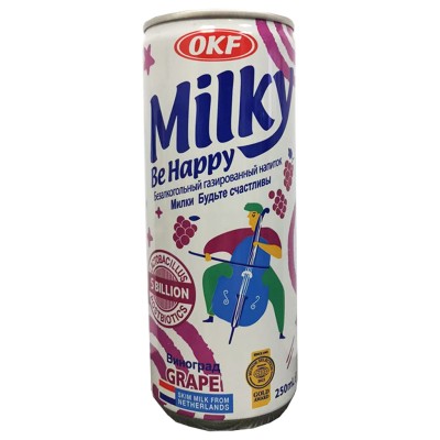 OKF — Milky Be Happy Grape — Газированный молочный напиток OKF Milky Be Happy со вкусом винограда, 250 мл — коробка 24 шт