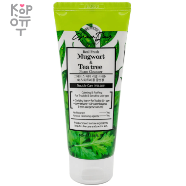 Grace Day REAL FRESH MUGWORT &amp; TEE-TREE FOAM CLEANSER Освежающая пенка для умывания с полынью и чайным деревом 100мл — Корейские товары для всей семьи(КорОпт)