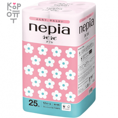 NEPIA "Nepi Nepi" - Ароматизированная двухслойная туалетная бумага 25м., 12 рулонов, с ароматом Сакуры.