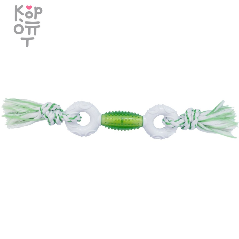CanineClean игрушка для собак Регби и 2 кольца нейлон/синтетическая резина 39 см с ароматом мяты, зеленый, купить с доставкой на дом фото 1 — Корейские товары для всей семьи(КорОпт)