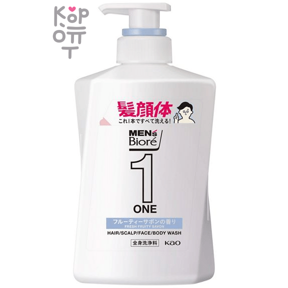 KAO Men's Biore ONE all-in-one body Cleanser Smooth Hair - Мужское универсальное очищающее средство для тела, с фруктовым ароматом.