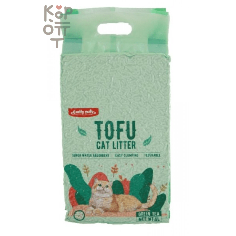 Tofu Emily Pets Green Tea - Соевый комкующийся наполнитель для кошачьего туалета с ароматом зеленого чая 2,5кг. 