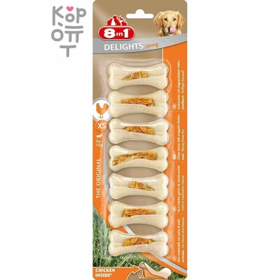 8in1 DELIGHTS Strong XS косточки сверхпрочные с куриным мясом для мелких собак 7,5 см 7 шт