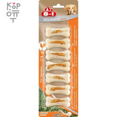 8in1 DELIGHTS Strong XS косточки сверхпрочные с куриным мясом для мелких собак 7,5 см 7 шт — Корейские товары для всей семьи(КорОпт)