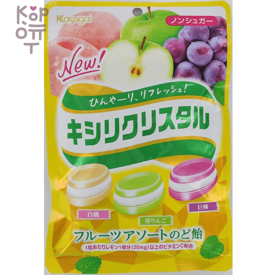 Конфеты освежающие для горла микс из 3 вкусов Kasugai CRYSTAL CANDY FRUITS MIX, 67гр.
