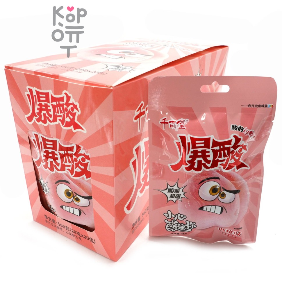 Кислая и сэндвич карамель QianBai Sour Candy -  Взрывные фрукты с кисло-сладким вкусом Персика