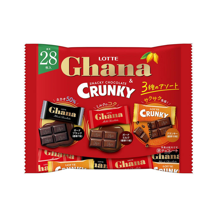 Ghana&Crunky — Шоколадное ассорти 3вида Lotte, в мягкой упаковке 105 г