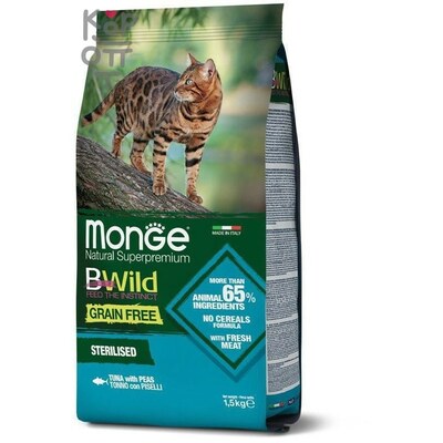Monge Cat BWild GRAIN FREE беззерновой корм из тунца для стерилизованных кошек 1,5кг.