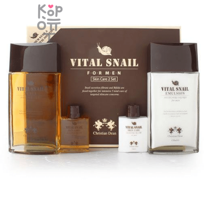 Christian Dean Vital Snail Men's 2-Piece Set - Антивозрастной мужской набор с Муцином Улитки (тонер+эмульсия).