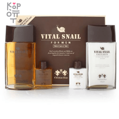 Christian Dean Vital Snail Men&#039;s 2-Piece Set - Антивозрастной мужской набор с Муцином Улитки (тонер+эмульсия). — Корейские товары для всей семьи(КорОпт)