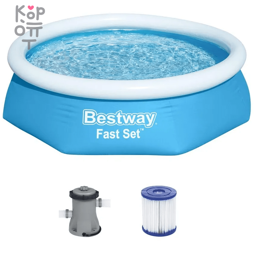 Бассейн Bestway Fast Set модель 57450, 244х61см(1880л.), синий, круглый с фильтрующим насосом, купить с доставкой на дом фото 1 — Корейские товары для всей семьи(КорОпт)