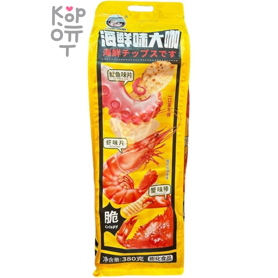 Чипсы в Гигантской упаковке Xiao Ming - со вкусом креветок, краба и осьминога, 380гр.