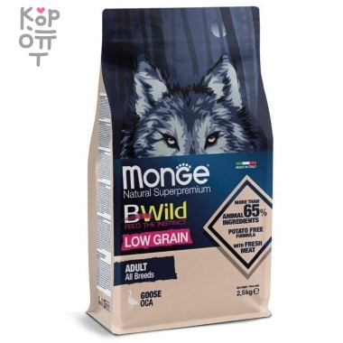 Monge Dog BWild LOW GRAIN низкозерновой корм из мяса гуся для взрослых собак всех пород 2,5 кг &mdash; Корейские товары для всей семьи(КорОпт)