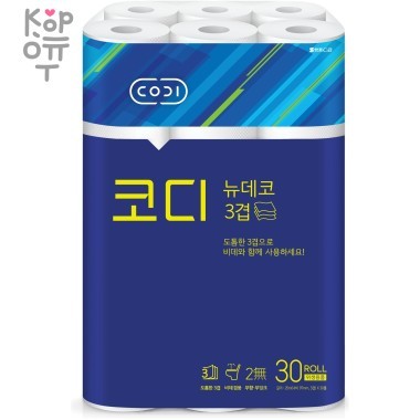 Мягкая туалетная бумага &quot;CODI - New Deco&quot; (трехслойная, с тиснёным рисунком) 25 м * 30 рулонов — Корейские товары для всей семьи(КорОпт)