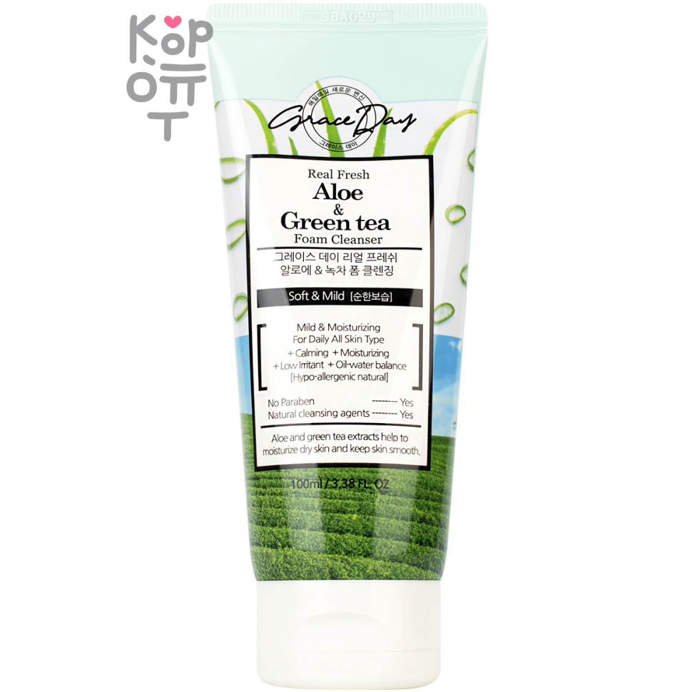 Grace Day REAL FRESH ALOE & GREEN-TEA FOAM CLEANSER Освежающая пенка для умывания с алоэ и зелёным чаем 100мл.