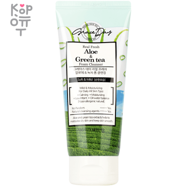 Grace Day REAL FRESH ALOE &amp; GREEN-TEA FOAM CLEANSER Освежающая пенка для умывания с алоэ и зелёным чаем 100мл. — Корейские товары для всей семьи(КорОпт)