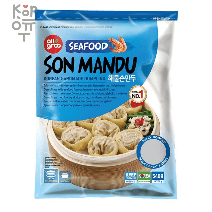 Дамплинги с морепродуктами Allgroo Seafood Son Mandu, 540гр., купить с доставкой на дом фото 1 — Корейские товары для всей семьи(КорОпт) Дамплинги с морепродуктами Allgroo Seafood Son Mandu, 540гр., купить с доставкой на дом фото 1 — Корейские товары для всей семьи(КорОпт)